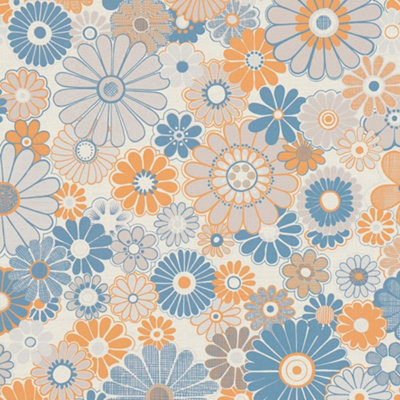 AS Creation Retro Chic Floral Wallpaper Orange Blue Vintage Paste The Wall Vinyl