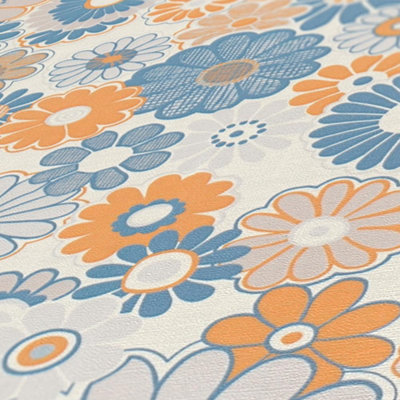 AS Creation Retro Chic Floral Wallpaper Orange Blue Vintage Paste The Wall Vinyl