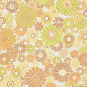 AS Creation Retro Floral Pattern Wallpaper Lime Green Orange Paste The Wall