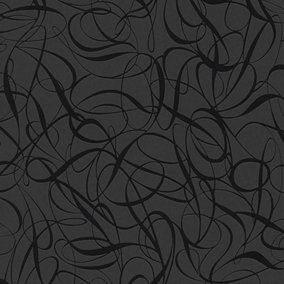 AS Creation Swirl Stripe Pattern Wallpaper Embossed Metallic Black Roll 132062