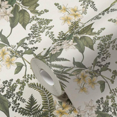 AS Creation Trailing Leaves Lily Blossom Green Wallpaper Textured Paste The Wall