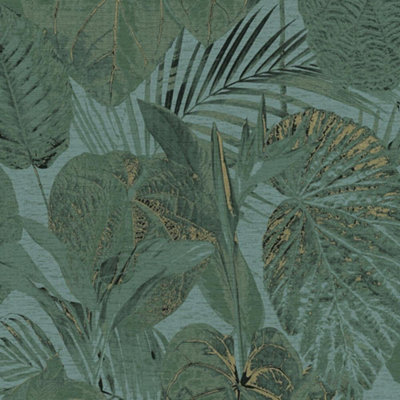 AS Creation Tropical Leaves Green Wallpaper Gold Textured Paste The Wall Vinyl