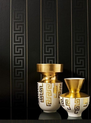 AS Creation Versace Stripe Metallic Black Gold Non-Woven Wallpaper 935244