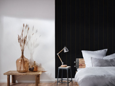 AS Creation Versace Stripe Metallic Black Gold Non-Woven Wallpaper 935244