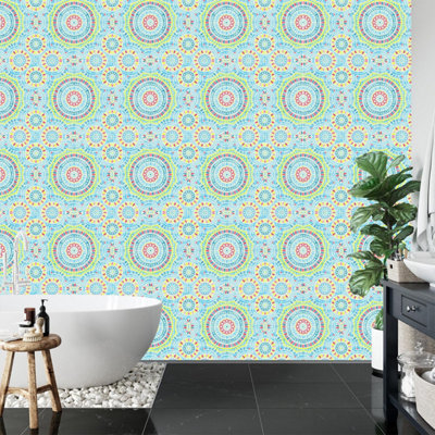 AS Creation Vibrant Mosaic Wallpaper Flowers Blue Green Paste The Wall Vinyl