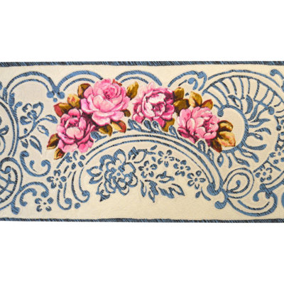 AS Creation Wolfgang Joop White Blue Rose Swirl Wallpaper Border Floral Textured