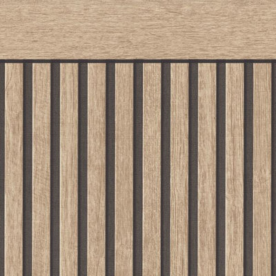 AS Creation Wood Slats Dado Wall Panel Natural/Black 39744-1