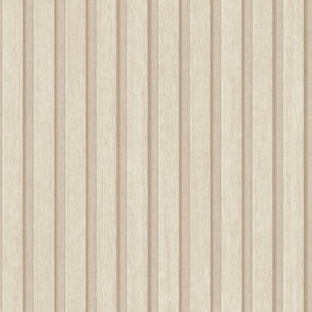 AS Creation Wooden Slats Panelling 3D Wood Panel Stripe Non Woven Wallpaper Beige 39109-6