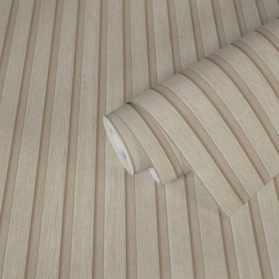 AS Creation Wooden Slats Panelling 3D Wood Panel Stripe Non Woven Wallpaper Beige 39109-6