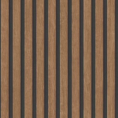 AS Creation Wooden Slats Panelling 3D Wood Panel Stripe Non Woven Wallpaper Brown Black 39109-8