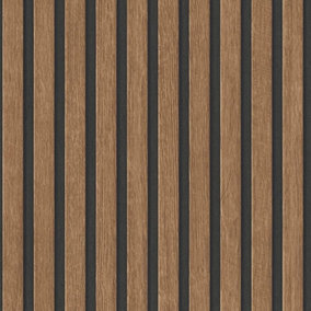 AS Creation Wooden Slats Panelling 3D Wood Panel Stripe Non Woven Wallpaper Brown Black 39109-8