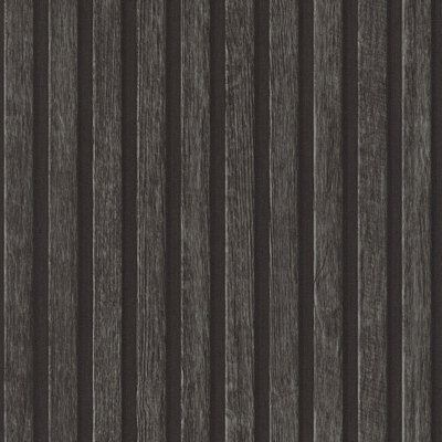 AS Creation Wooden Slats Panelling 3D Wood Panel Stripe Non Woven Wallpaper Charcoal Black 39109-4