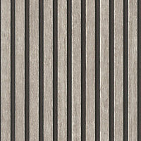 AS Creation Wooden Slats Panelling 3D Wood Panel Stripe Non Woven Wallpaper Light Grey Black 39109-2