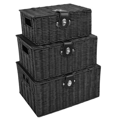 ASAB 3 Woven Resin Wicker Baskets Black