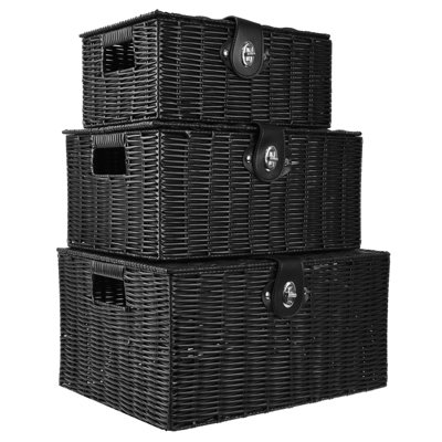 ASAB 3 Woven Resin Wicker Baskets Black