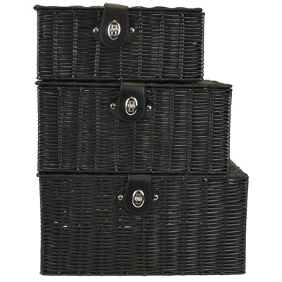 ASAB 3 Woven Resin Wicker Baskets Black - 3