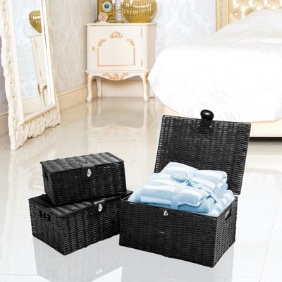 ASAB 3 Woven Resin Wicker Baskets Black - 6