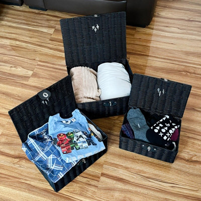 ASAB 3 Woven Resin Wicker Baskets Black - 7