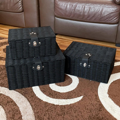 ASAB 3 Woven Resin Wicker Baskets Black - 8