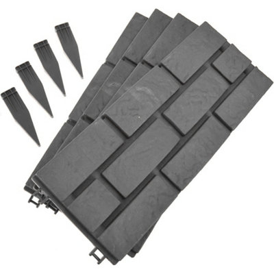 ASAB 4PK Grey Brick Effect Garden Lawn Edging