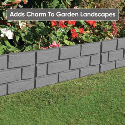ASAB 4PK Grey Brick Effect Garden Lawn Edging