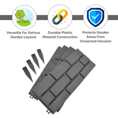 ASAB 4PK Grey Brick Effect Garden Lawn Edging