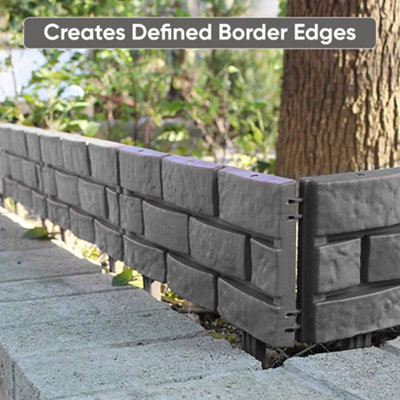 ASAB 4PK Grey Brick Effect Garden Lawn Edging