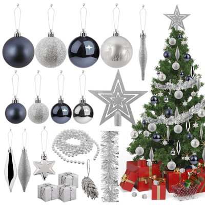 ASAB 62PC Christmas Baubles Set Silver