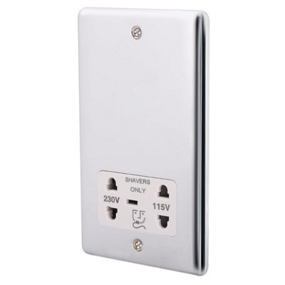 ASAB Dual Voltage Shaver Socket - Brushed Steel