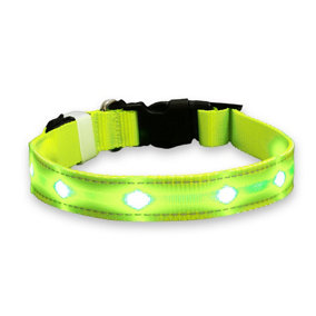 ASAB Light Up LED Dog Collar Green 28-40cm - SMALL