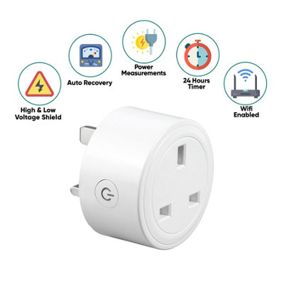 BSEED Wifi Smart Stopcontact,werkt met Alexa en Google Home,Timing- functie en Spraakbesturing by Smart Life APP,16A Single Schuko Socket Wit,Verzonken Glazen Intelligente Socket,2,4 GHz