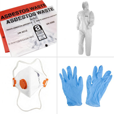 Asbestos Removal Kit - Protective Coverall, Mask & Gloves + Asbestos Waste Bags