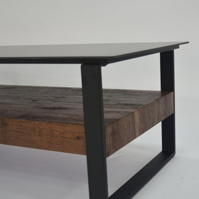 Ascent Rectangular Stone Coffee Table with Shelf - Black