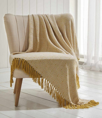 Ascot 100% Cotton Ochre Throw 228 x 250cm | DIY at B&Q