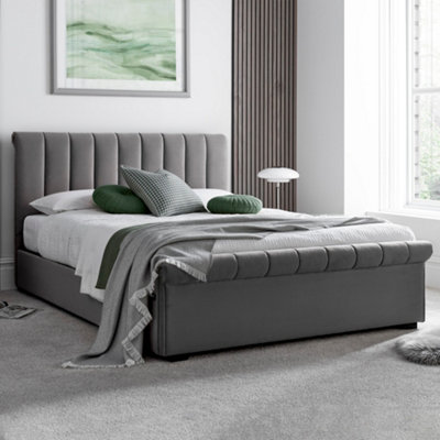 Ascot Grey Upholstered Sleigh Ottoman - Double Bed Frame Only