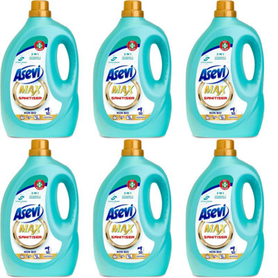 Asevi Max sanitiser hypoallergenic Laundry Detergent Washing 50 Washes 2.5L (Pack of 6)