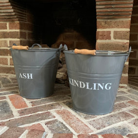 Ash Bucket And Kindling Bucket Fireside Accessory Set