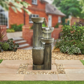Ash Columns inc LEDs  - Water Feature- Poly-resin 42 x 46 x 101 cm - Natural Stone