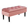 Ash Pink Storage Footstool Velvet Ottoman Bench Rubber Wooden Leg