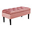 Ash Pink Storage Footstool Velvet Ottoman Bench Rubber Wooden Leg