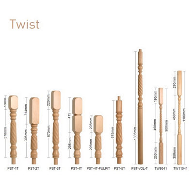 Ash Spindle Barley Twist 41mm x 41mm x 900mm - 16 Pack UK Manufactured ...