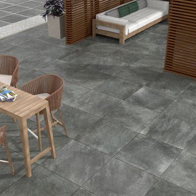 Ash Stone Effect 20mm Outdoor Porcelain Tile 76 x 76cm / Grey