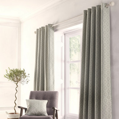 Asha Geometric Woven Jacquard Pair of Eyelet Curtains