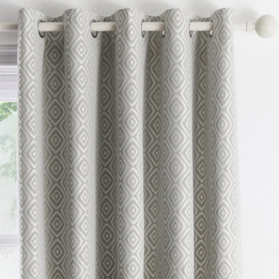 Asha Geometric Woven Jacquard Pair of Eyelet Curtains