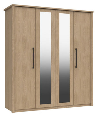 Ashbourne 4 Door Robe with 2 Mirrors - Natural Oak