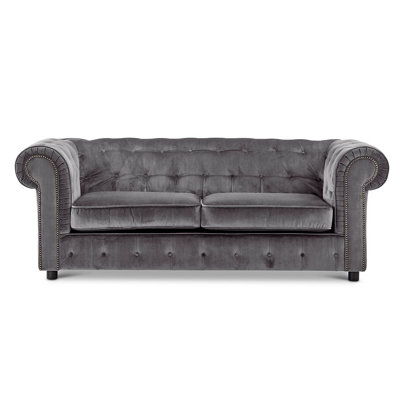 Ashbourne Chesterfield Grey Velvet Fabric Sofa Suite 3 Seater and 2 ...