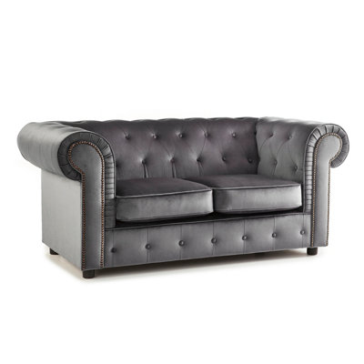 Ashbourne Chesterfield Grey Velvet Fabric Sofa Suite 3 Seater and 2 Seater Studded Design