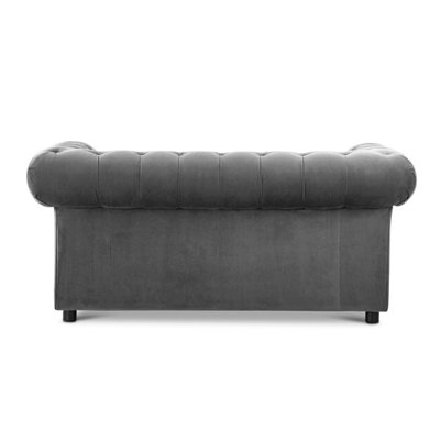 Ashbourne Chesterfield Large Grey Velvet Fabric 2 Seater Sofa Studded Design