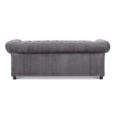 Ashbourne Chesterfield Large Grey Velvet Fabric 3 Seater Sofa Studded Design