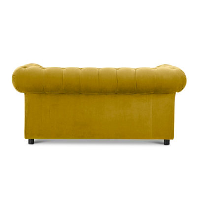 Ashbourne Chesterfield Large Tumeric Velvet Fabric 2 Seater Sofa Studded Design